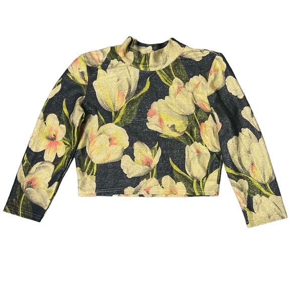 M. Iridescent sparkling tulip floral long sleeves crop top - Picture 2 of 6